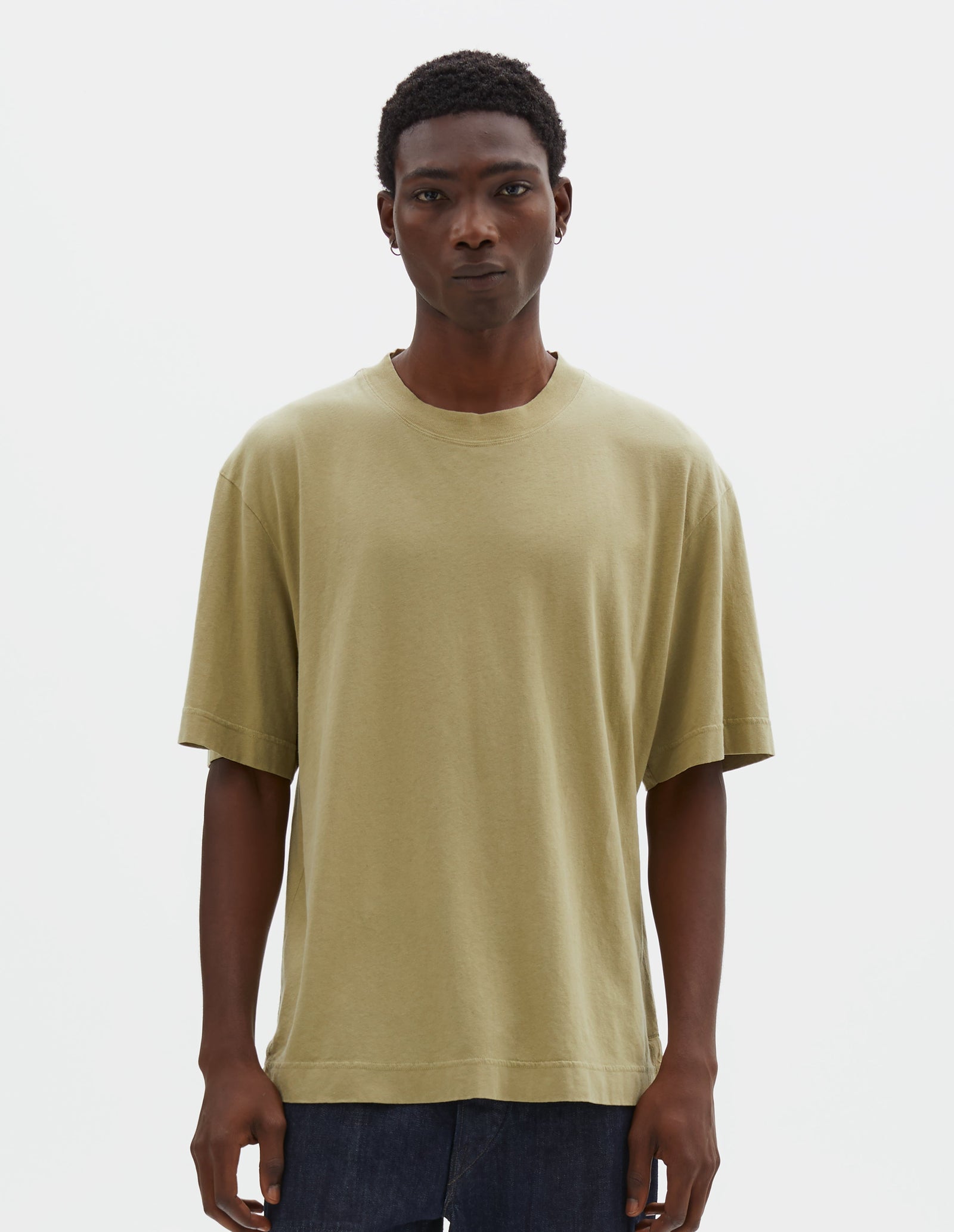 Mhl Simple T Shirt Organic Cotton Linen Jersey Pale Green