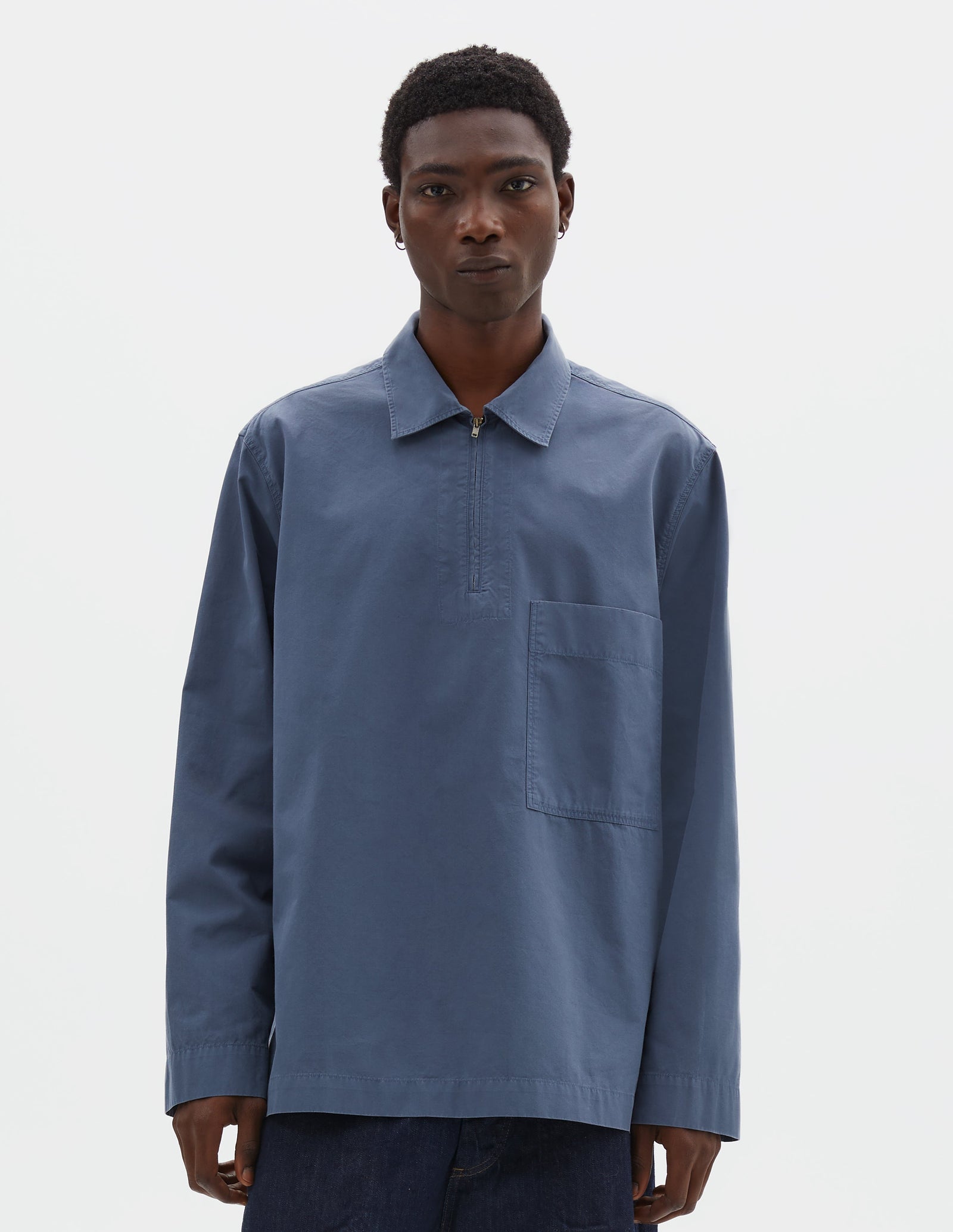 Mhl Long Sleeve Half Zip Pull On Shirt Sanded Cotton Poplin Uniform