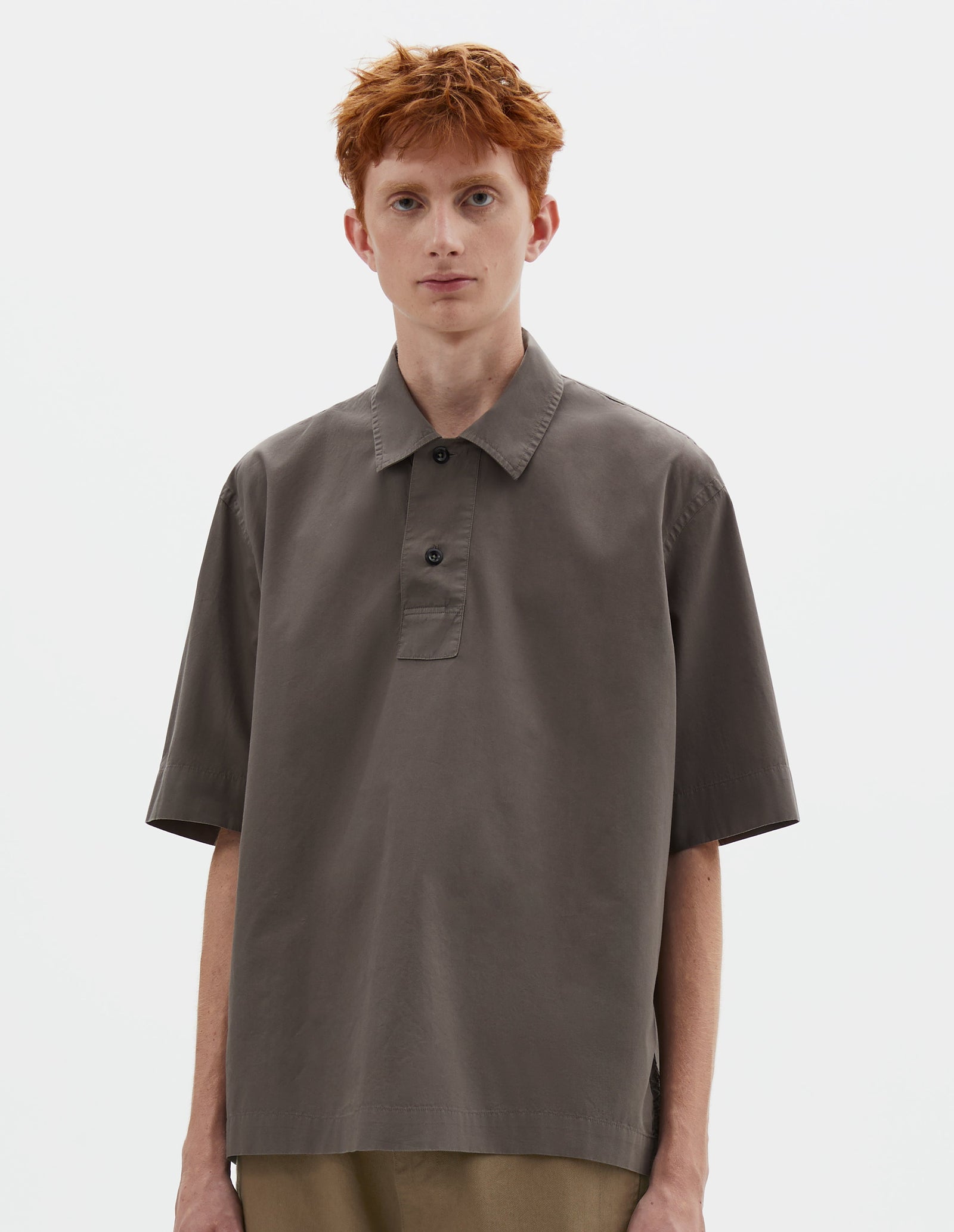 Mhl Offset Placket Polo Washed Cotton Poplin Mole