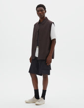 Mhl Sleeveless Overshirt Irregular Cotton Drill Mahogany