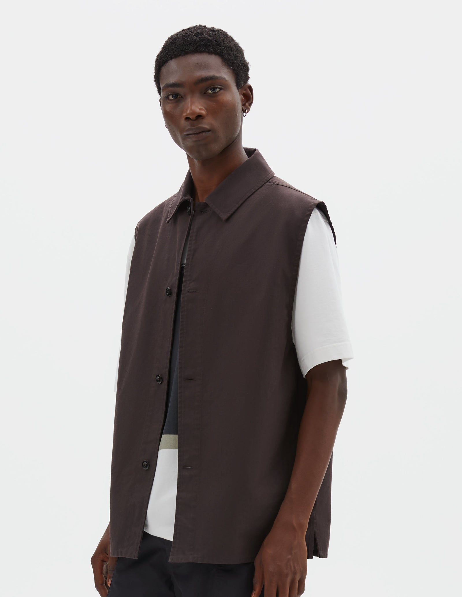 Mhl Sleeveless Overshirt Irregular Cotton Drill Mahogany
