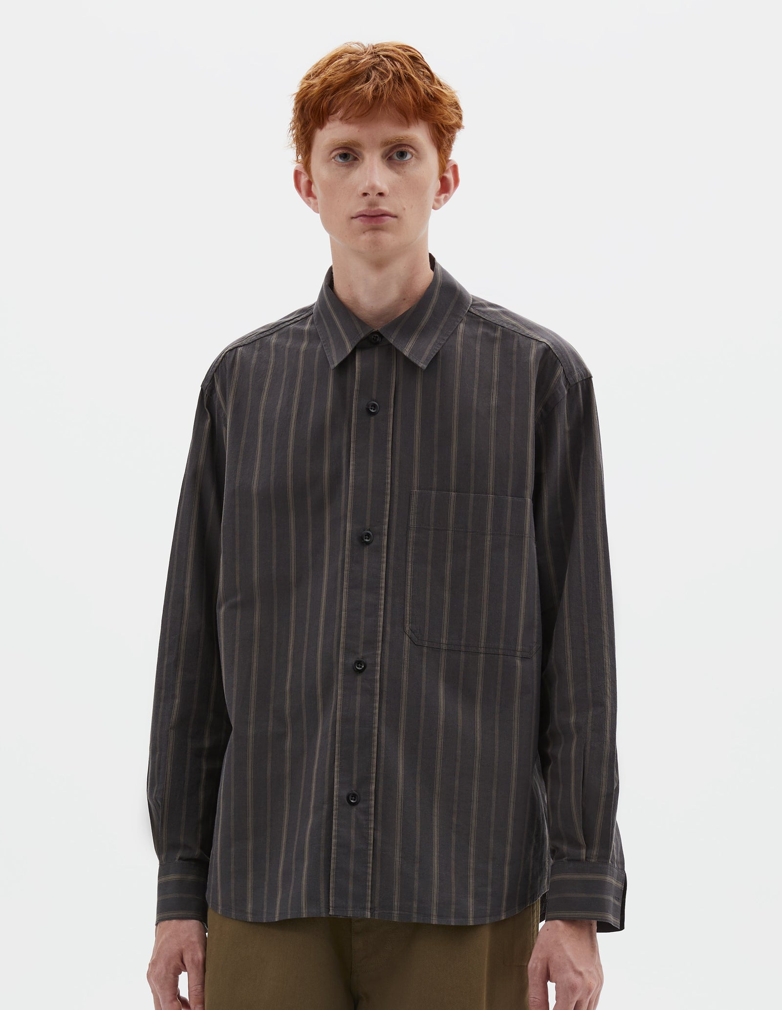 Mhl Basic Shirt Bold Stripe Cotton Off Black