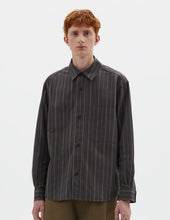 MHL. BASIC SHIRT | BOLD STRIPE COTTON | OFF BLACK / KHAKI