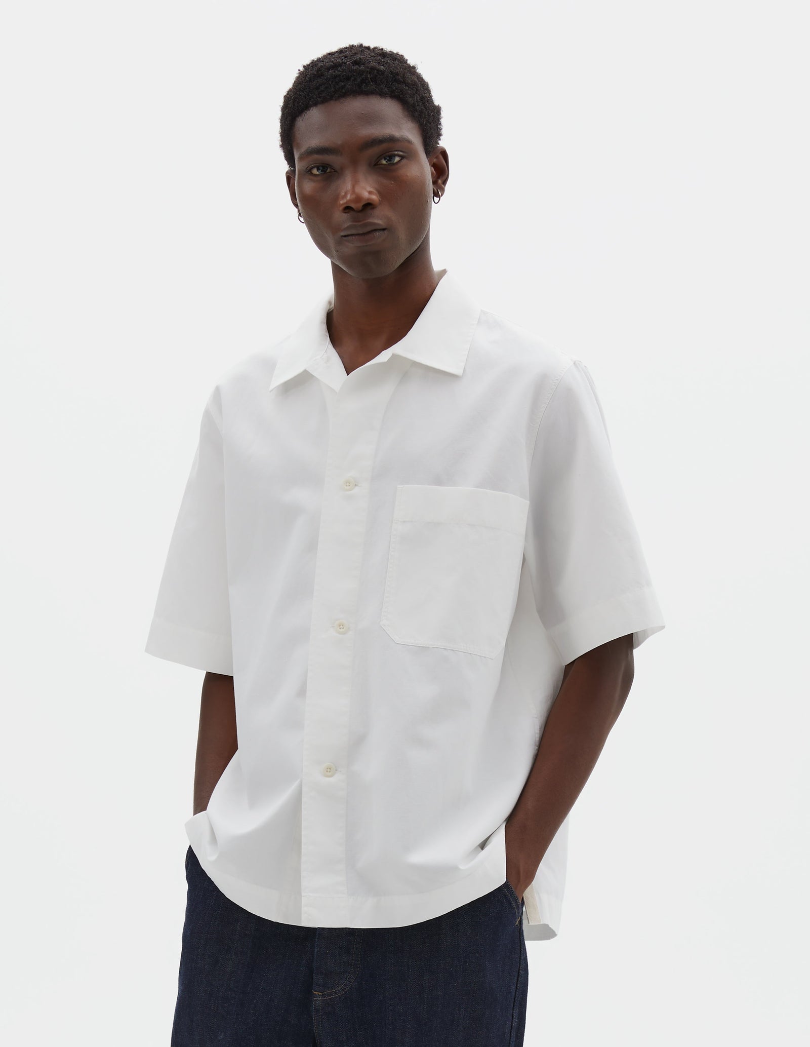 Mhl S S Pj Shirt Cotton Linen Poplin Chalk