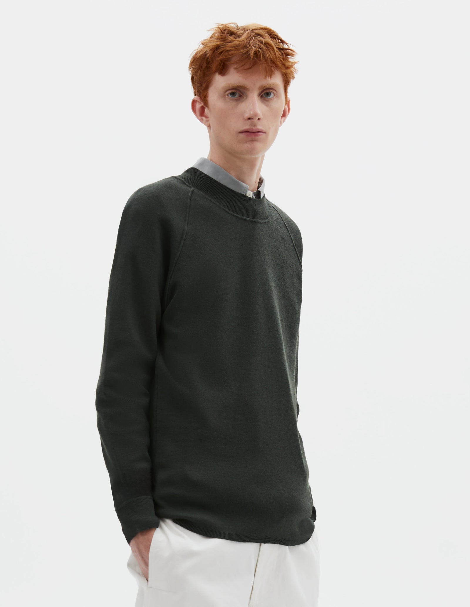 Mhl Wide Neck Sweatshirt Fine Merino Wool Assam