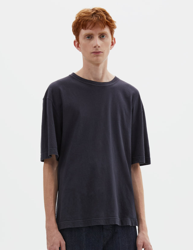 MHL. SIMPLE T SHIRT | COTTON LINEN JERSEY | NAVY