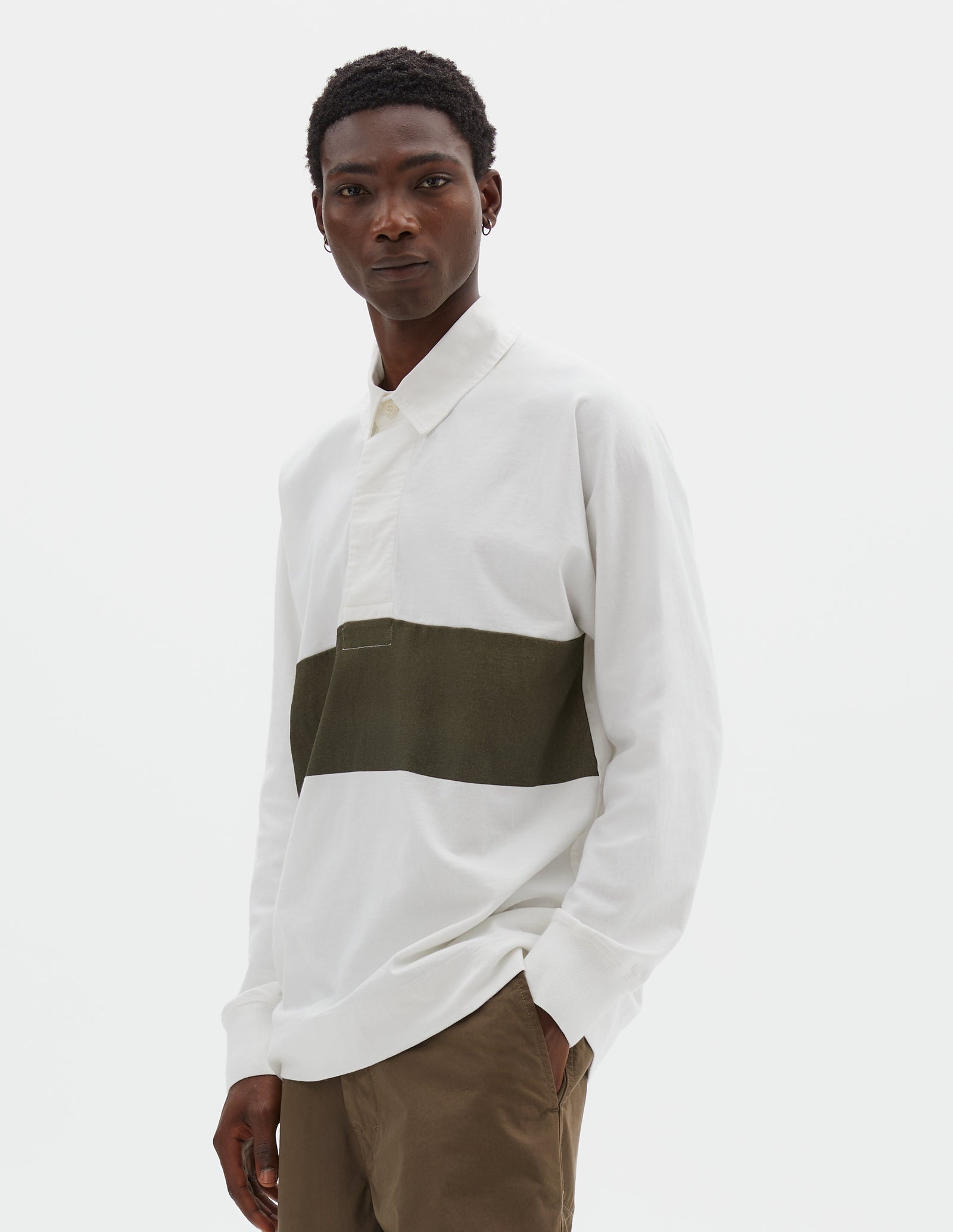 Mhl Rugby Shirt Matte Jersey Off White Green