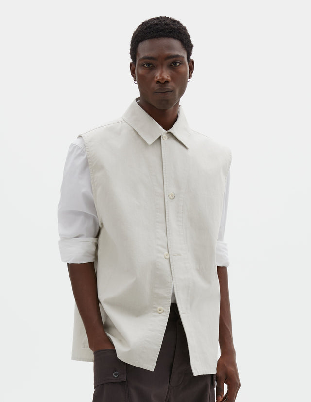 MHL. SLEEVELESS OVERSHIRT | IRREGULAR COTTON DRILL | CHALK