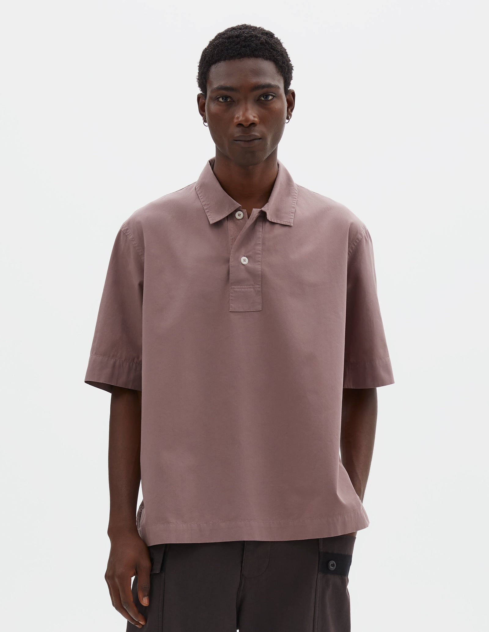 Mhl Offset Placket Polo Washed Cotton Poplin Mineral Pink