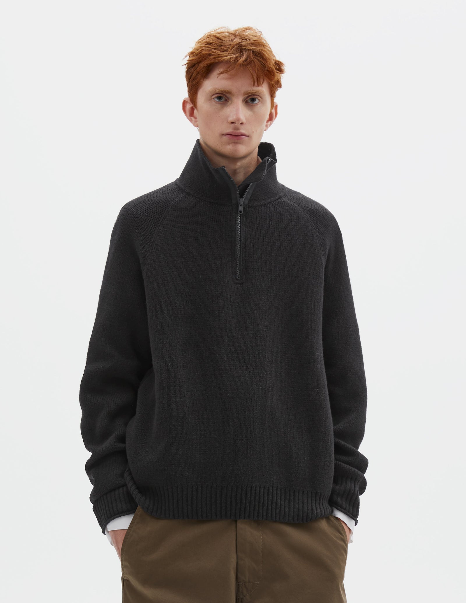 Mhl Zip Up Polo Jumper Wool Cotton