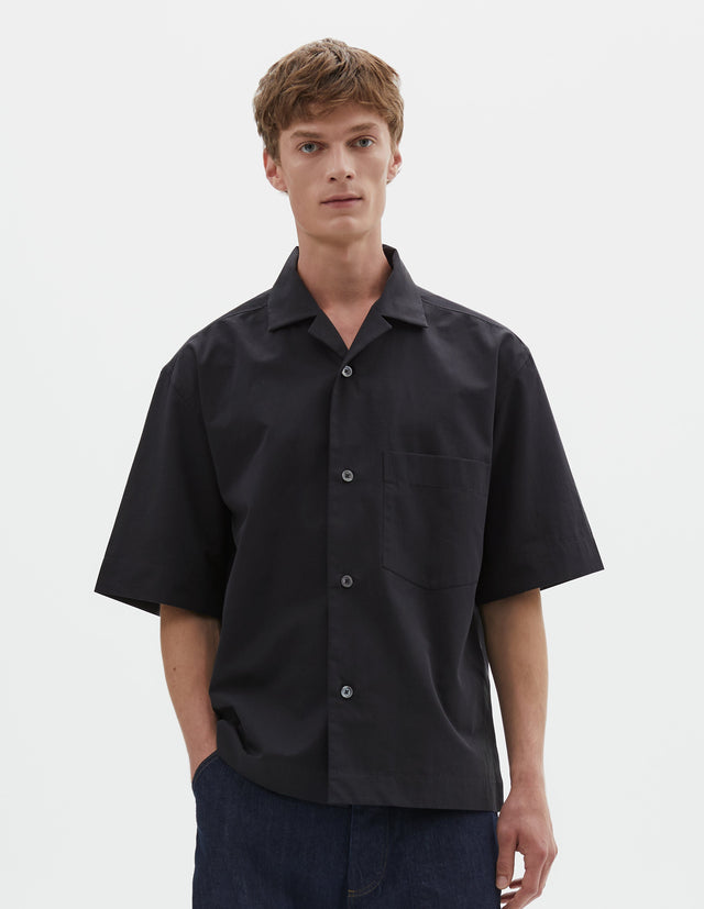 REVERE COLLAR SHIRT | COTTON BLEND SHIRTING | BLACK