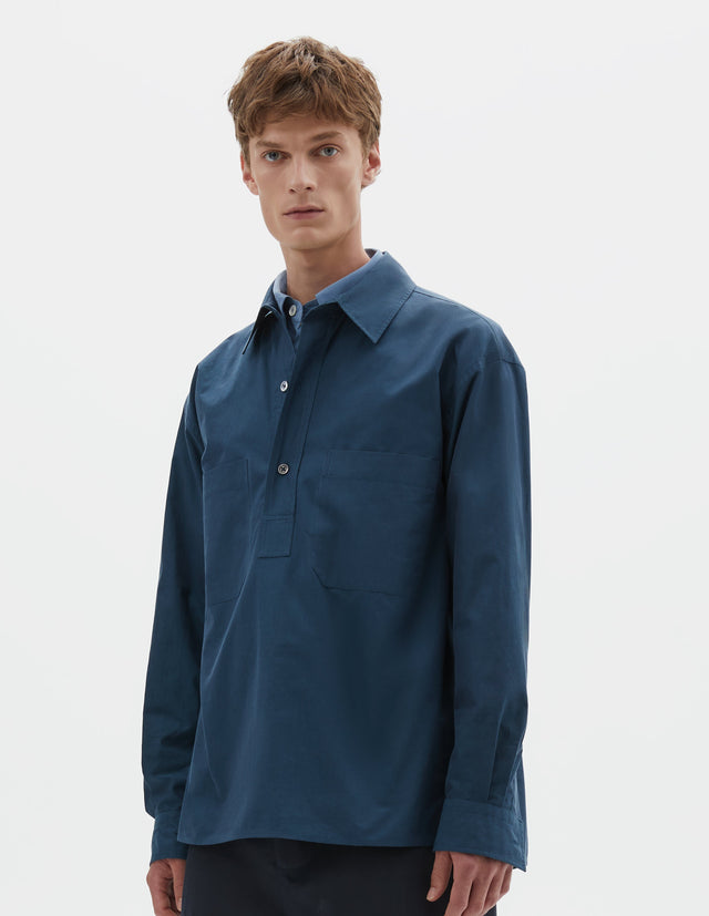 ARCHIVE OVERHEAD SHIRT | YARN DYE COTTON SHIRTING | MARINE