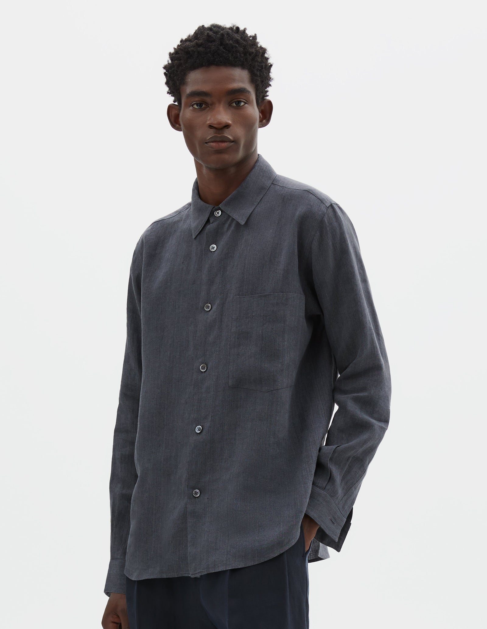 Basic Shirt Yarn Dye Linen Shirting Asphalt