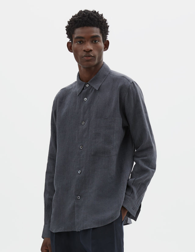 BASIC SHIRT | YARN DYE LINEN SHIRTING | ASPHALT