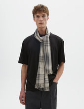 Graphic Check Scarf Textured Linen Stone