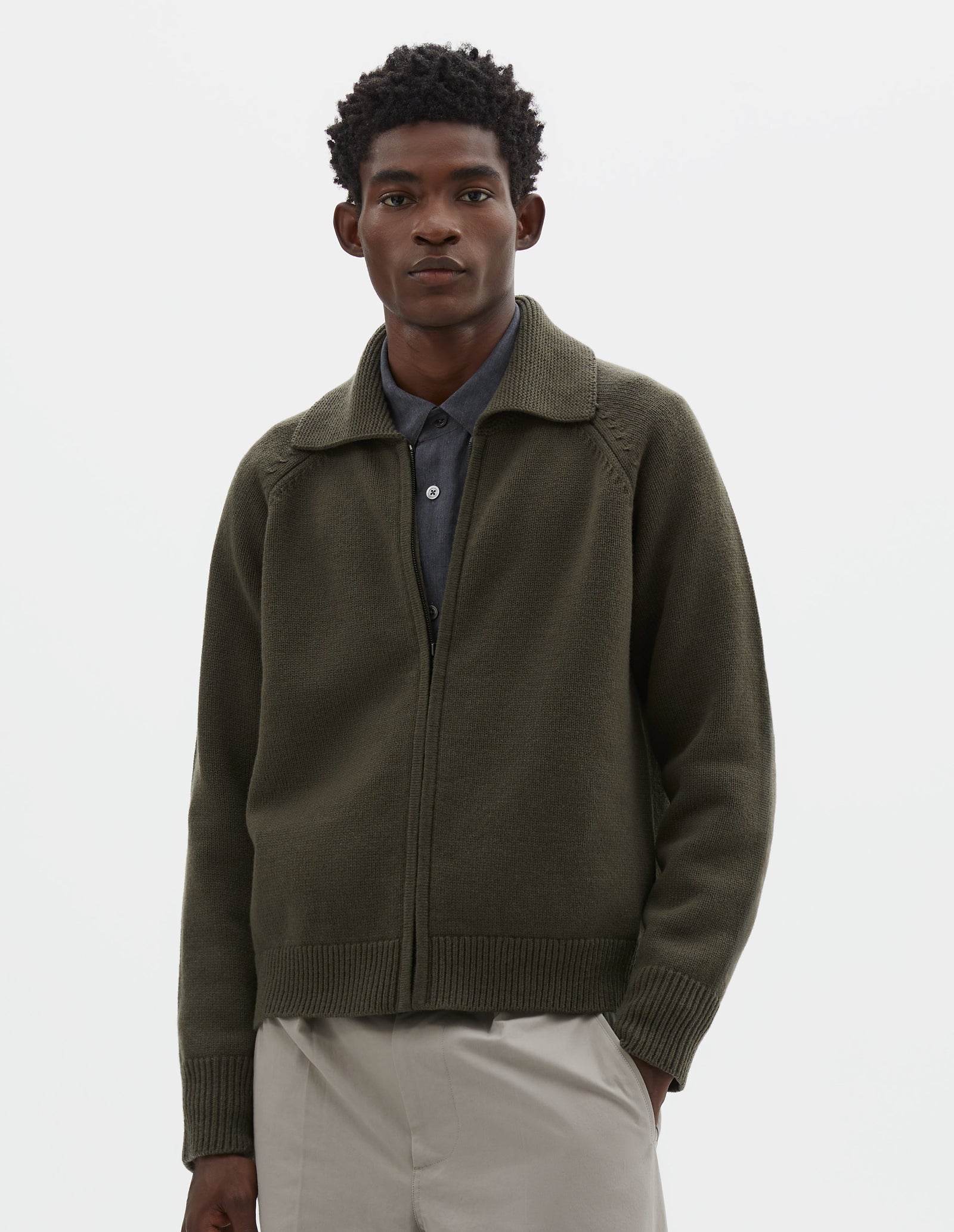 Zip Collar Cardigan Irregular Spun Wool