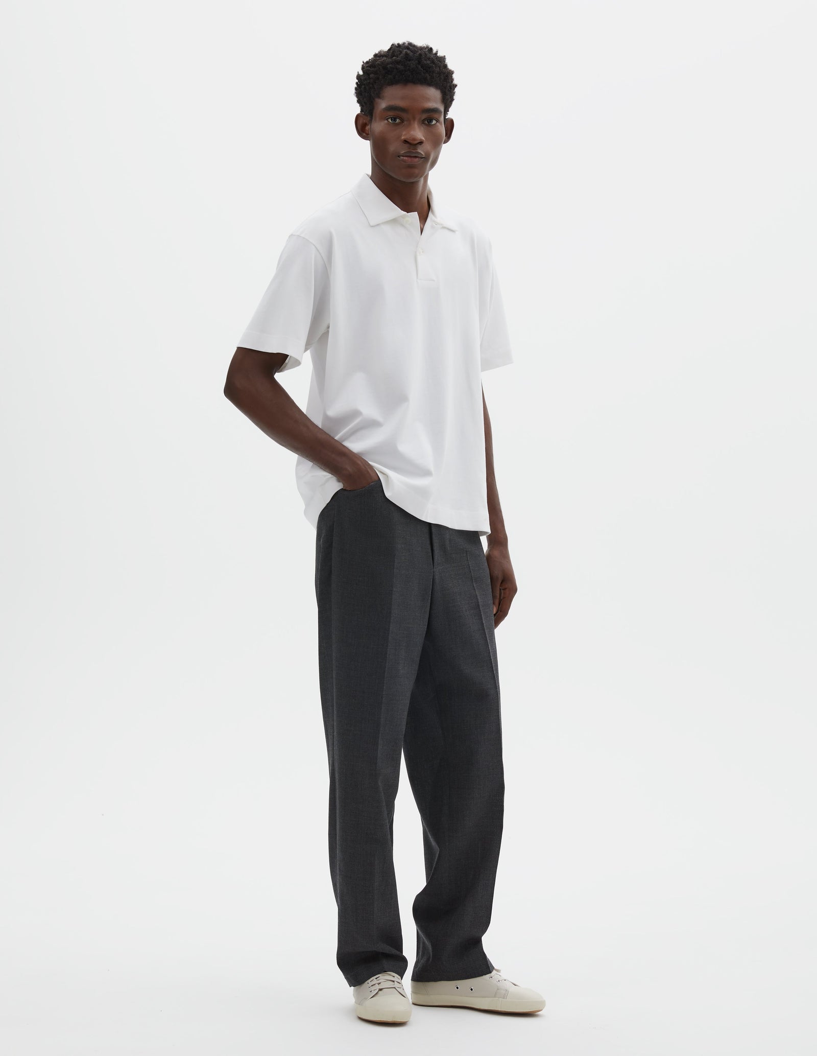 Back Yoke Trousers Crisp Wool Plainweave