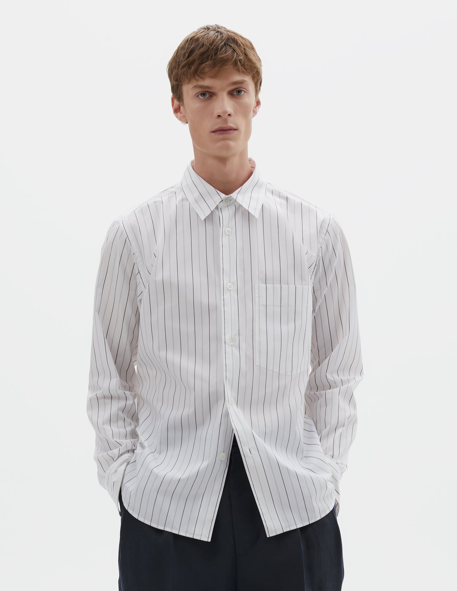 Basic Shirt Wide Graphic Stripe Cotton White