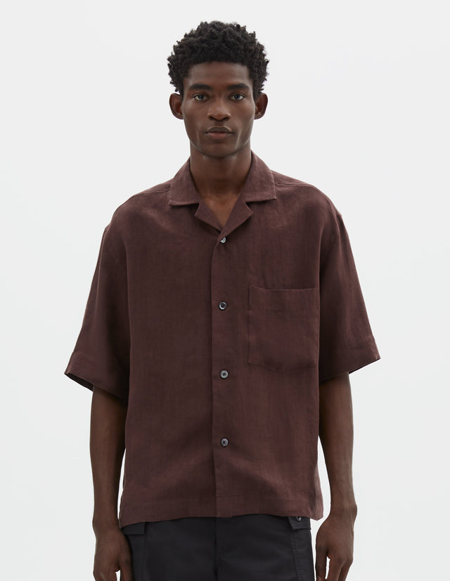 REVERE COLLAR SHIRT | SOFT LINEN POPLIN | MAHOGANY