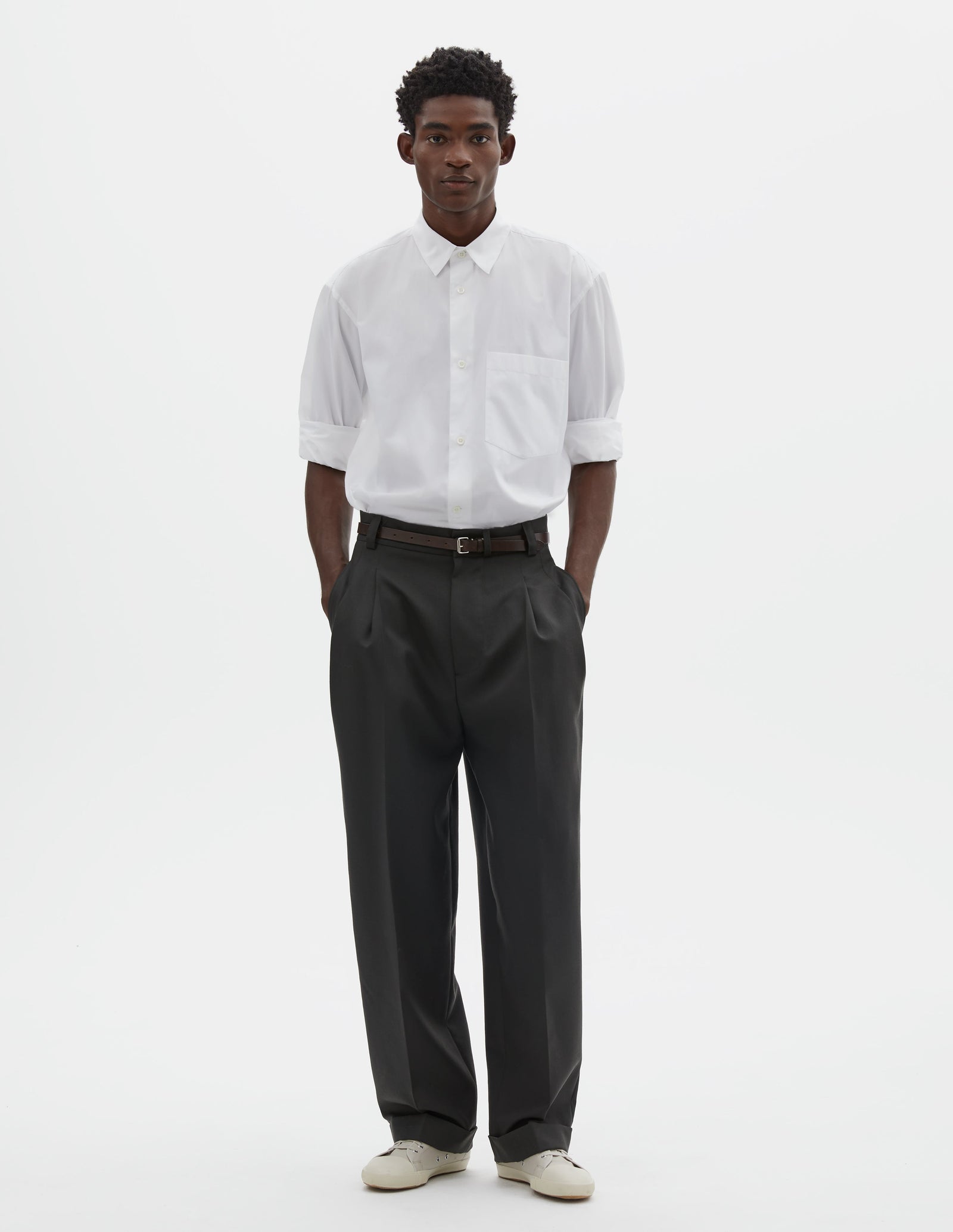 Stitch Pleat Trousers Double Twisted Wool