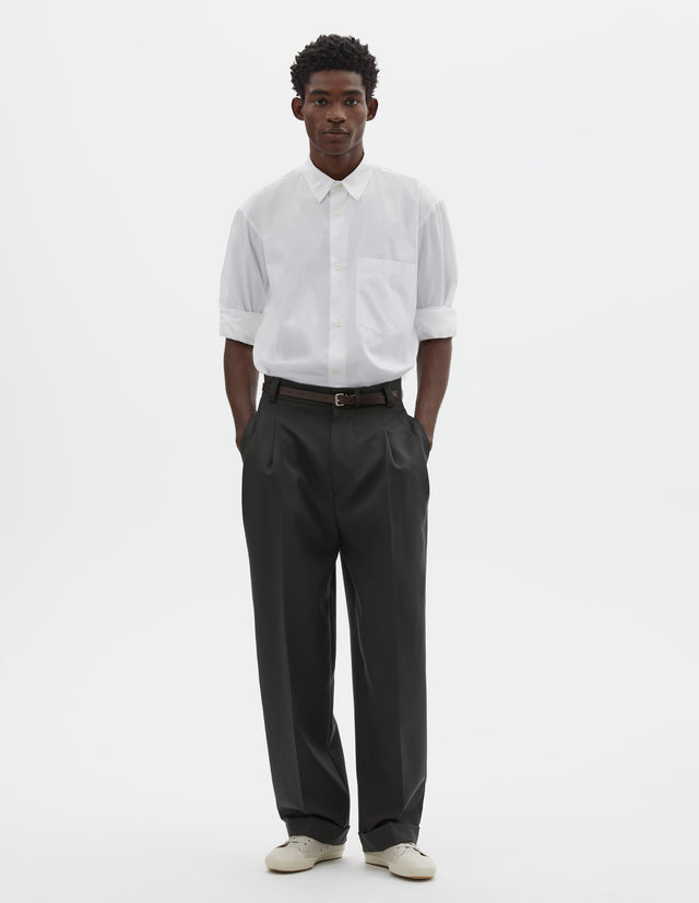 STITCH PLEAT TROUSERS | DOUBLE TWISTED WOOL | PEWTER