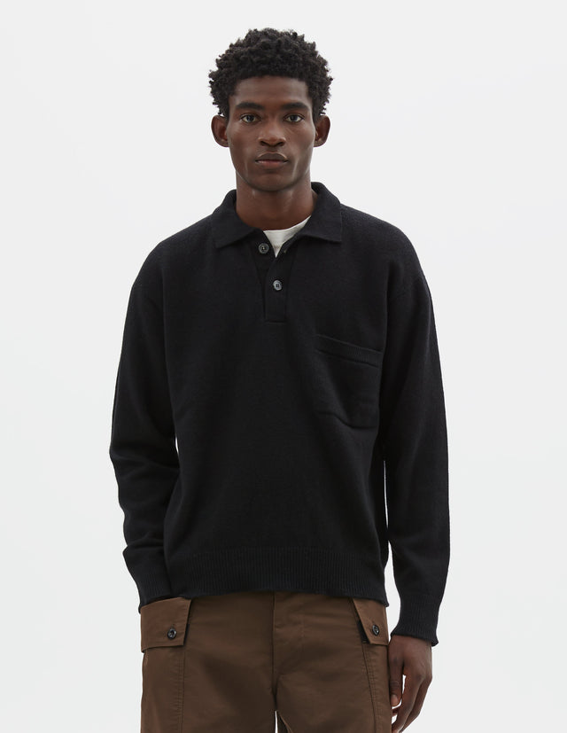 SEAMLESS POCKET POLO SHIRT | MERINO CASHMERE | BLACK