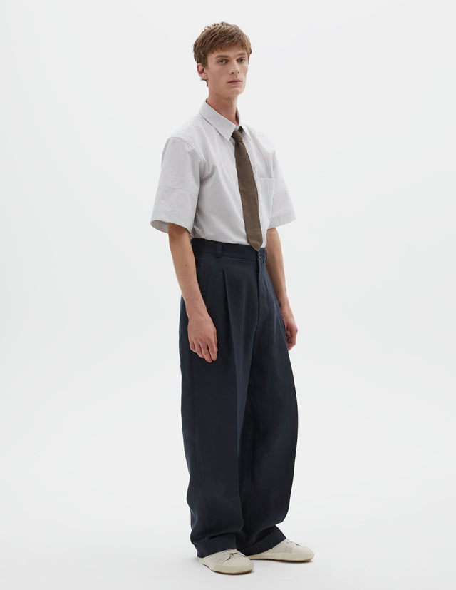 STITCH PLEAT TROUSERS | DRY LINEN PLAINWEAVE | INK