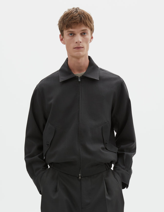 ZIP THROUGH BOMBER JACKET | DOUBLE TWISTED WOOL | PEWTER