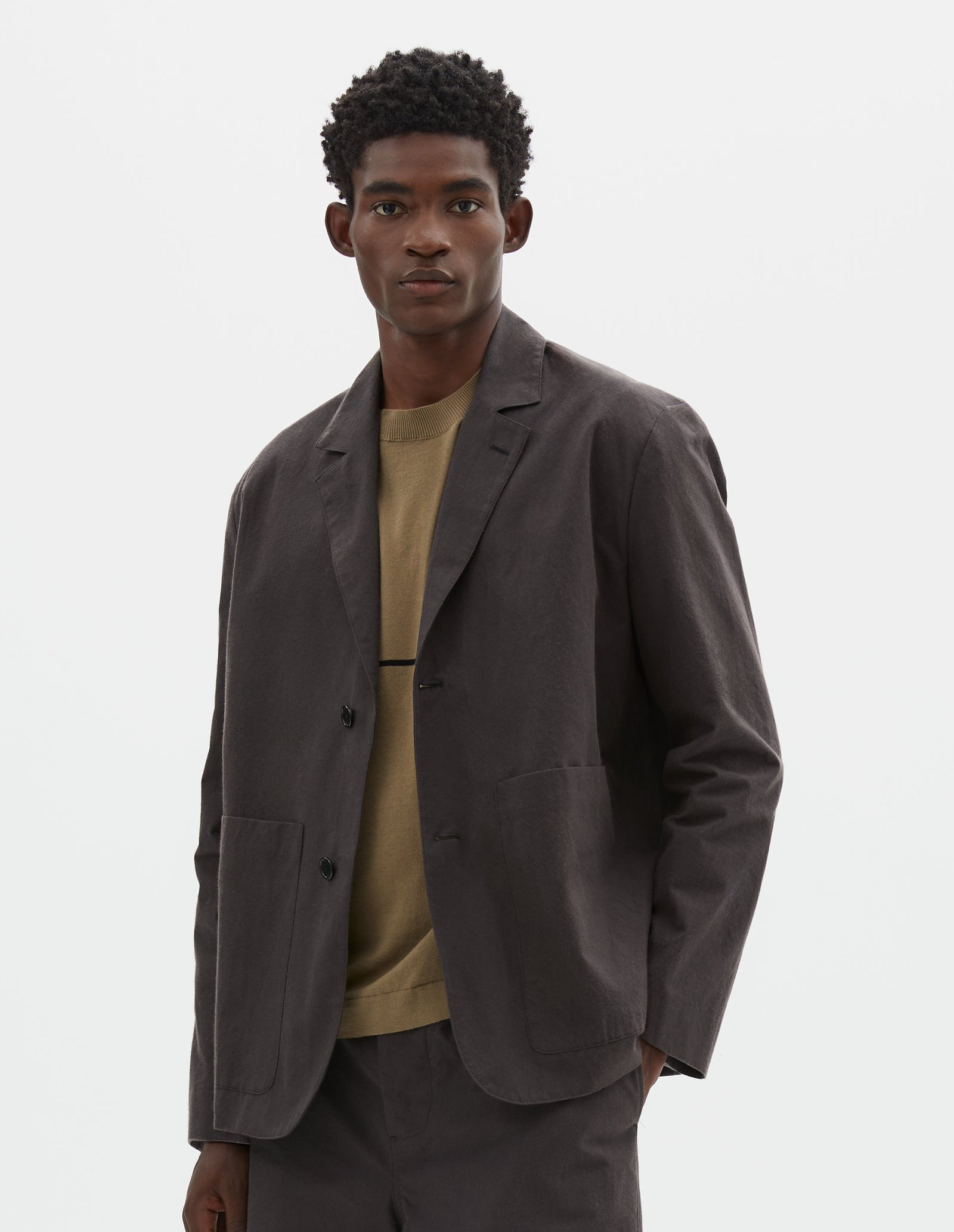Patch Pocket Blazer Dry Plainweave Cotton Earth