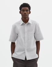 SLEEVE BAND SHIRT | SHADOW STRIPE COTTON | WHITE / GREY