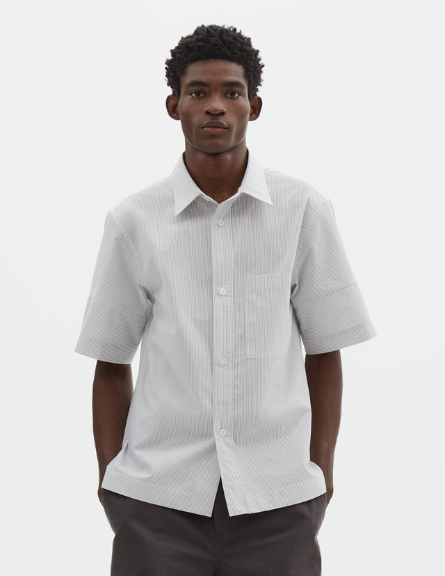 SLEEVE BAND SHIRT | SHADOW STRIPE COTTON | WHITE / GREY