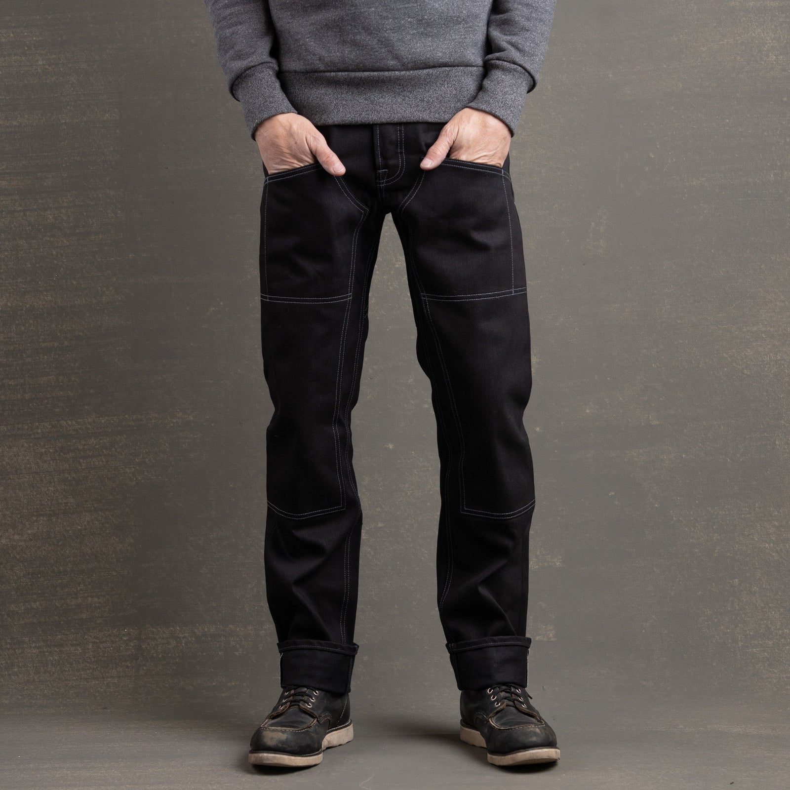 Die Hard Double Knee Straight Leg - 14oz 'Onyx' Double Black/Contrast Grey Stitch
