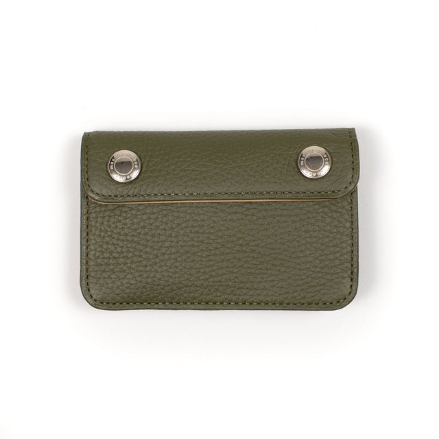 Cast compact wallet in olive and beige pebbled leather