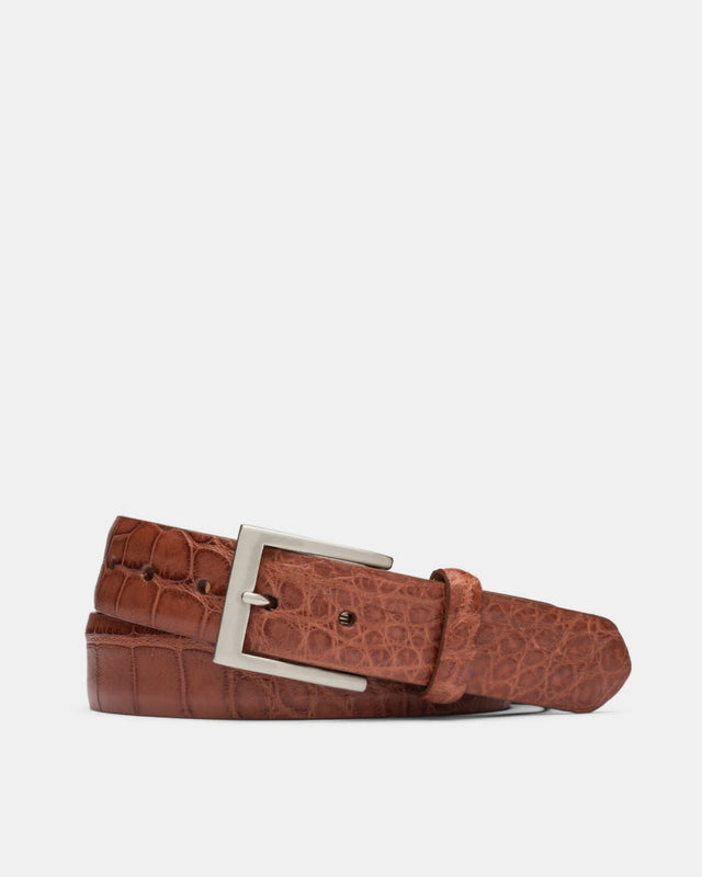 Matte American Alligator Belt In Leather