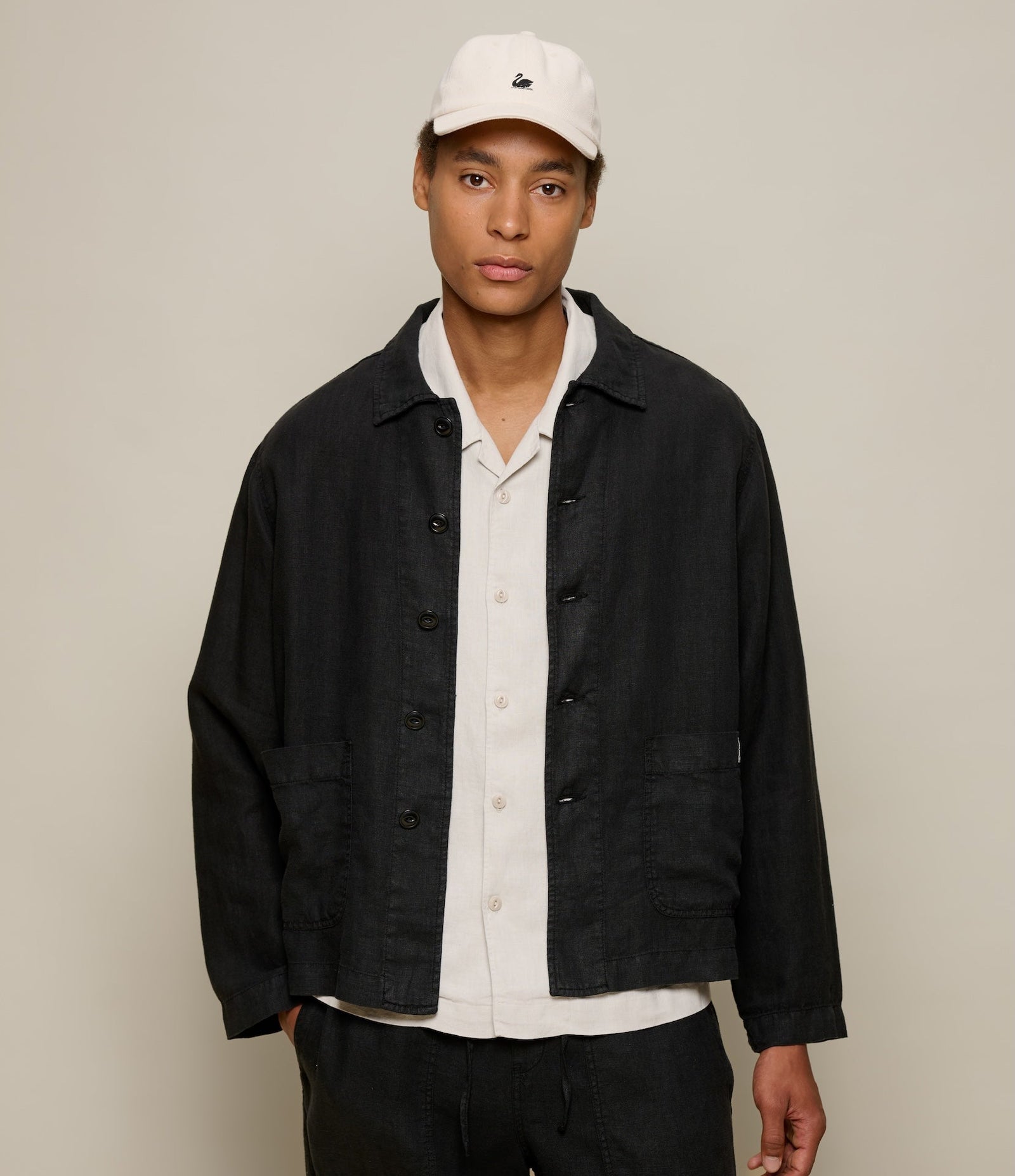 Cropped Worker S Linen Jacket