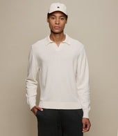 Merino Wool-Cashmere-Silk Long Sleeve Polo Shirt
