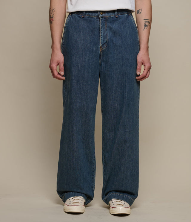 1940s Cotton Denim High Rise Wide Leg Chino
