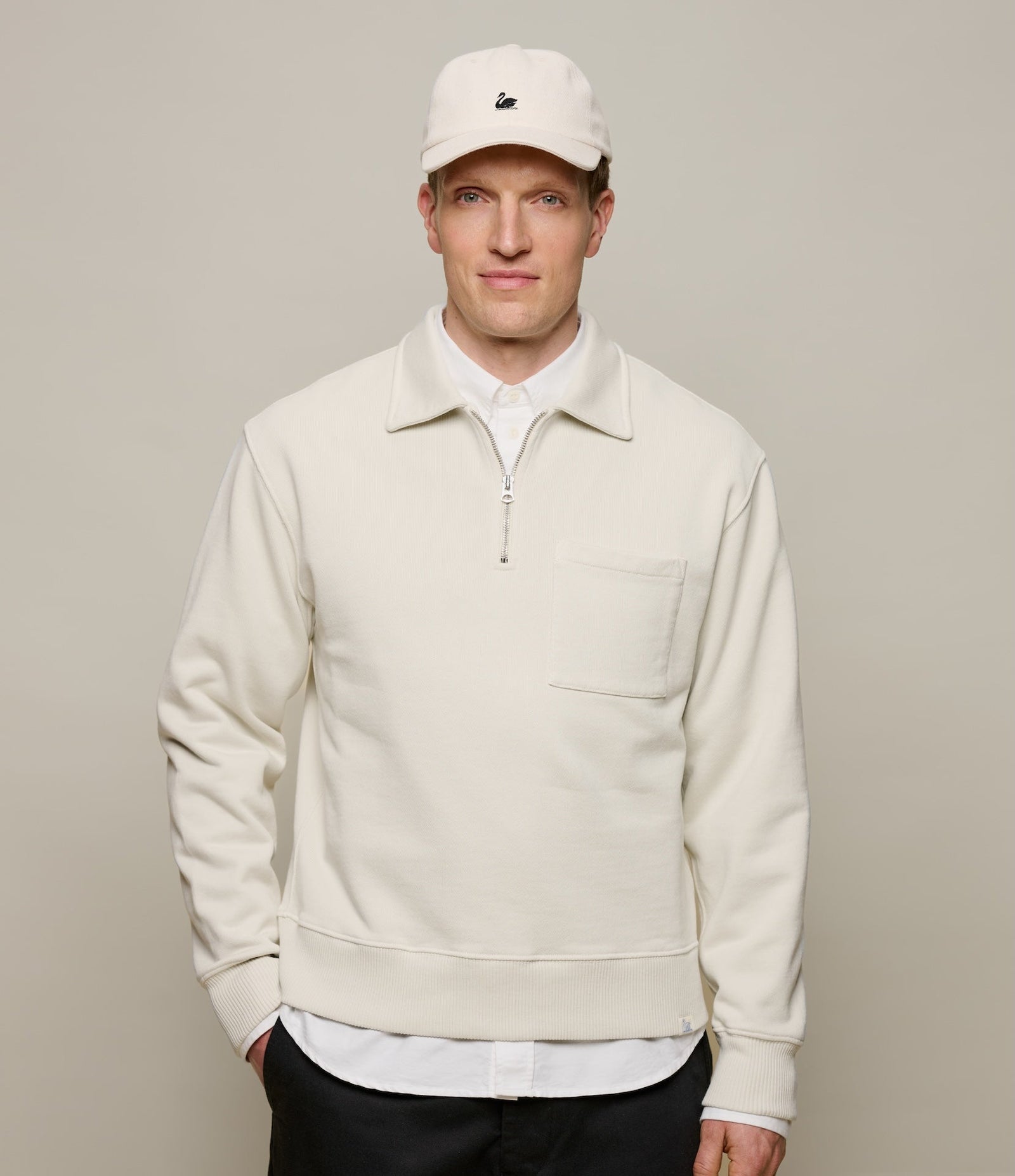 Authentic Fleece Polo Collared Half Zip Cotton Sweatshirt