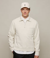 Authentic Fleece Polo Collared Half-Zip Cotton Sweatshirt