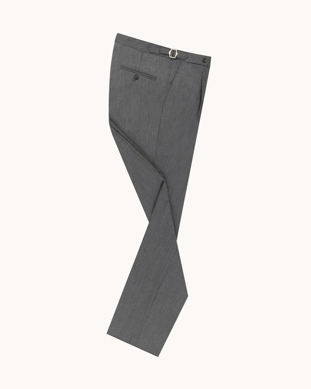 Single Pleat Trouser - Mid Grey Herringbone Wool