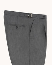 Single Pleat Trouser Mid Grey Herringbone Wool