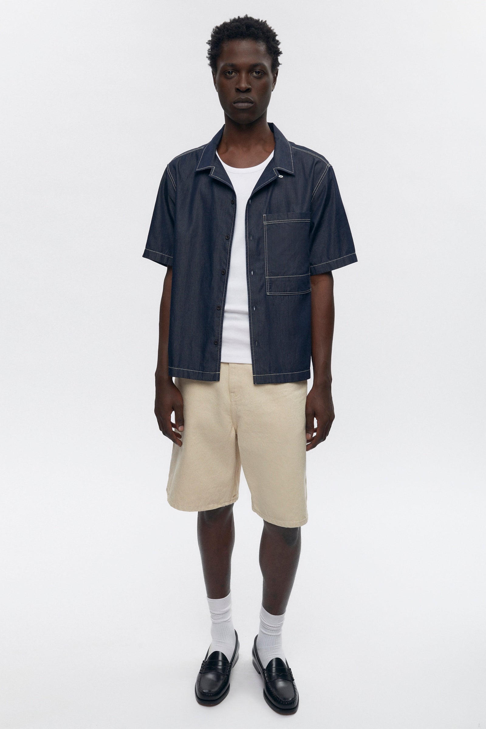 Men's Chambray Camp Shirt in Rinse