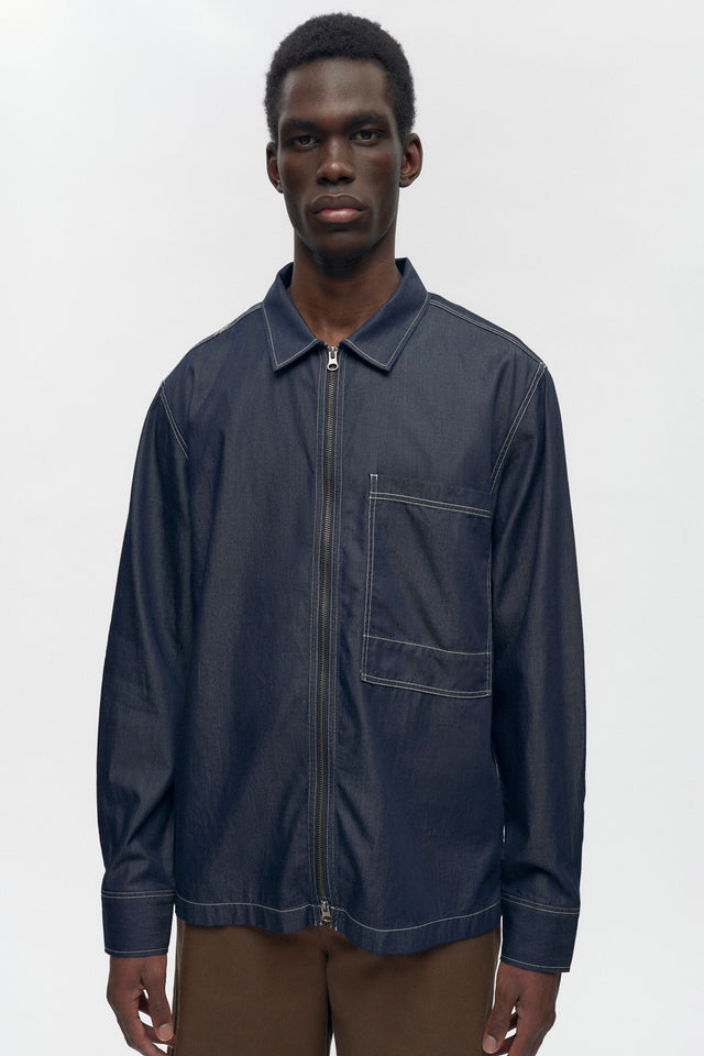 Men's Chambray Full Zip Shirt in Rinse
