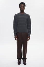Men's Grid Stitch Crewneck Sweater in Charcoal Melange