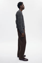 Men's Grid Stitch Crewneck Sweater in Charcoal Melange