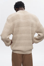 Men's Grid Stitch Crewneck Sweater in Oat Melange