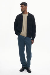 Men's Grid Stitch Zip Sweater in Black
