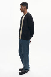 Men's Grid Stitch Zip Sweater in Black