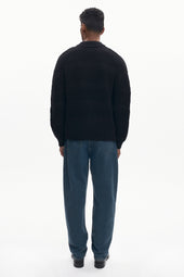 Men's Grid Stitch Zip Sweater in Black