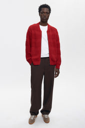Men's Grid Stitch Zip Sweater in Sunstar Red
